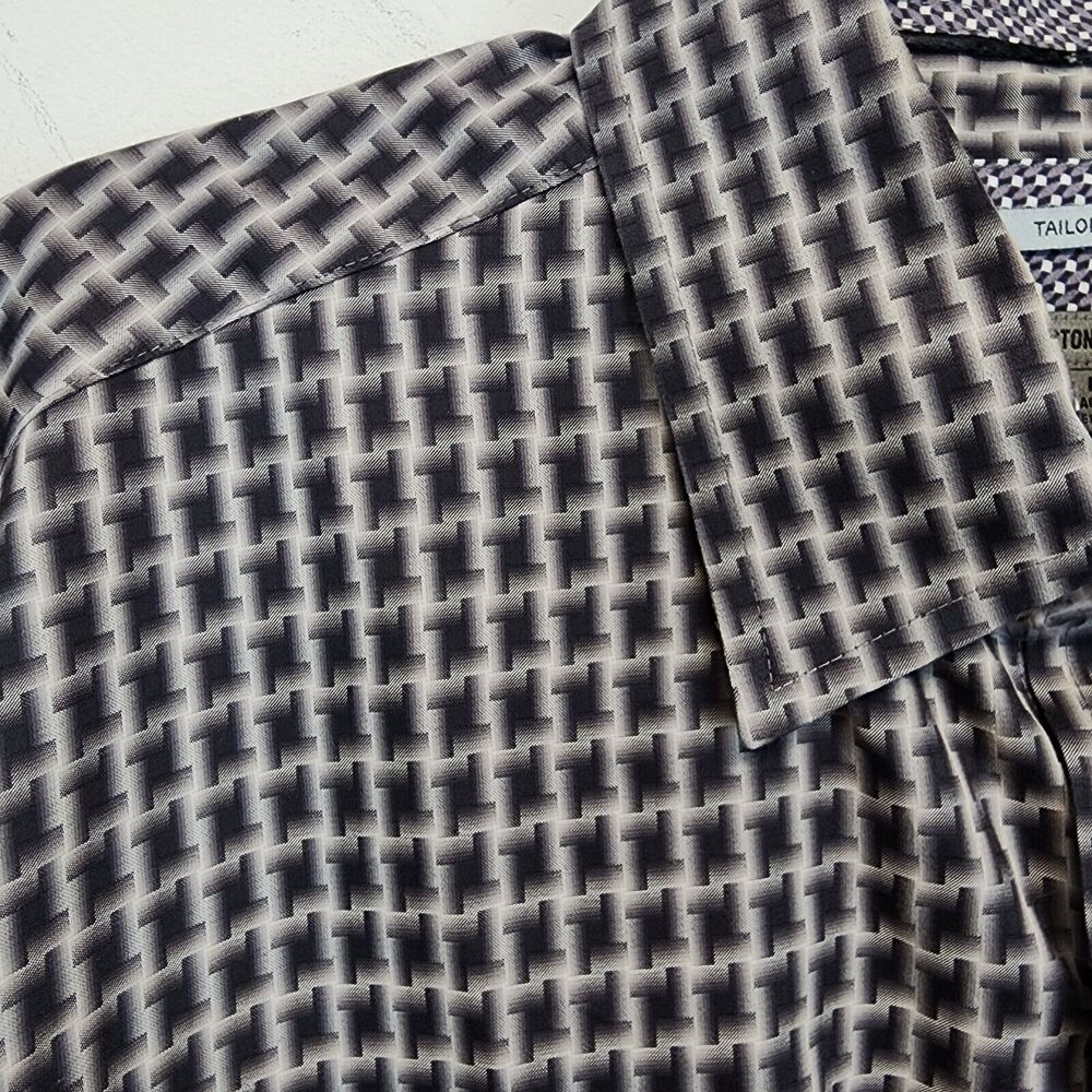Johnston & Murphy Mens Tailor Fit Button Up Shirt Size L Black Gray 3D Flip Cuff